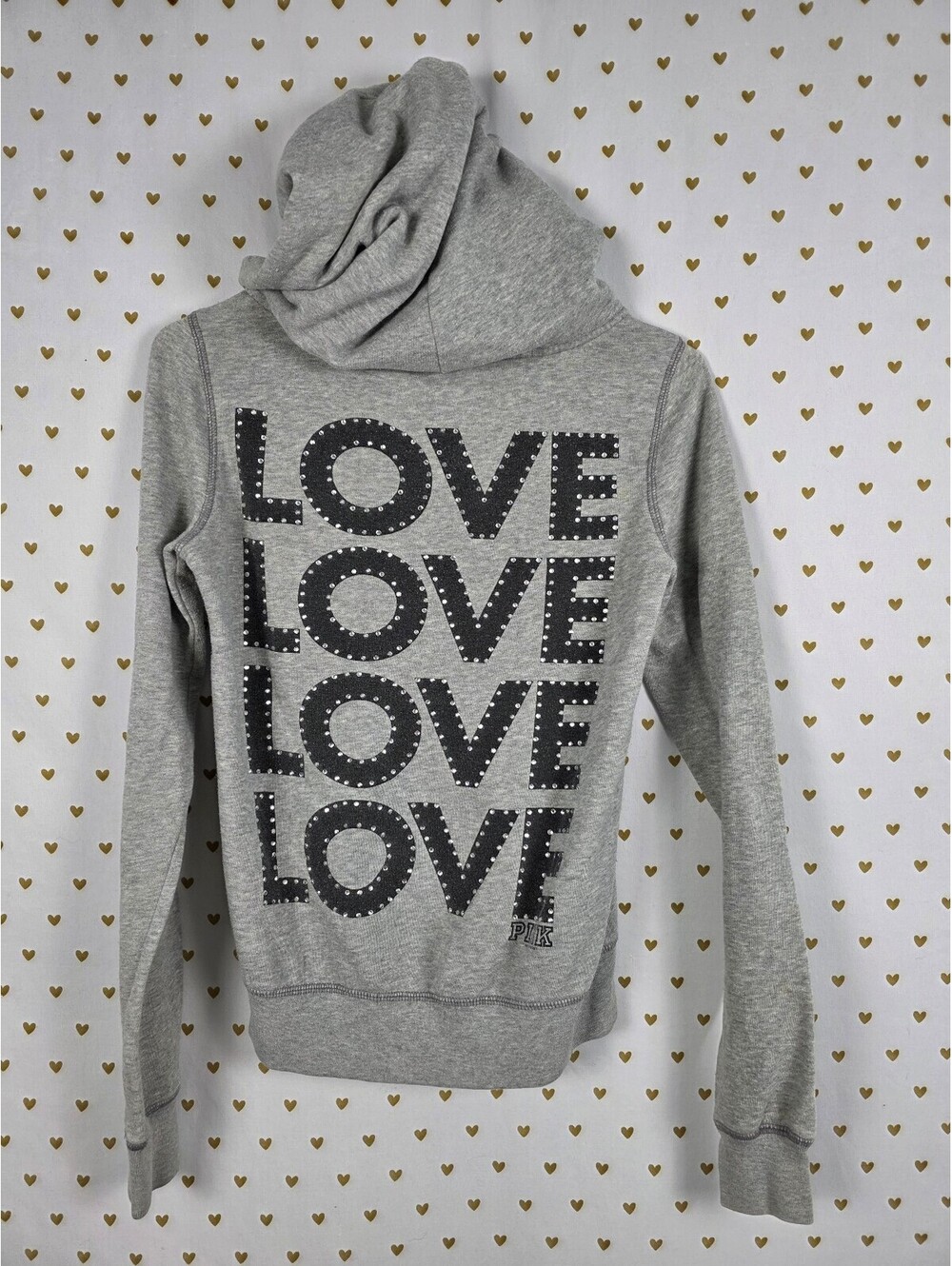 Victorias Secret Pink Vintage Y2K Studded Logo Full Zip Grey hoodie jacket XS
